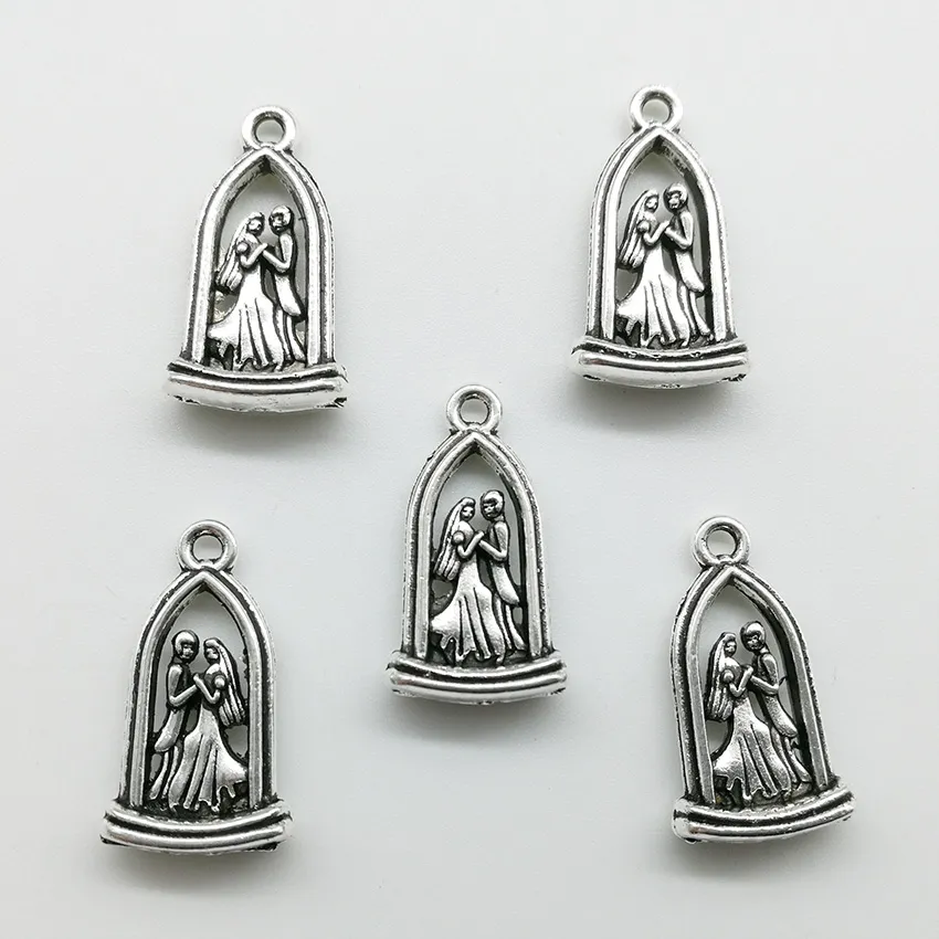 Lot 50pcs newlyweds antique silver charms pendants Jewelry DIY For Necklace Bracelet Earrings Retro Style 23*13mm