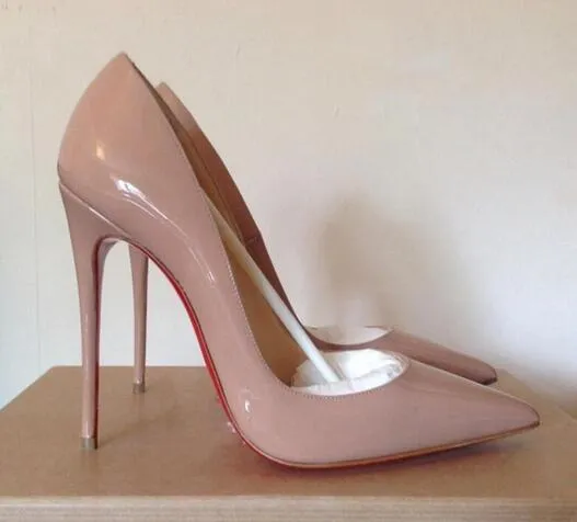 Shiny Black Wedding Pumps With Red Bottoms And Beige Stiletto