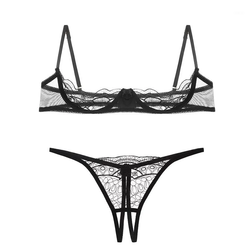 Bras Sets Erotic Open Cup Bra Push Up Sexy Lingerie Femme Set