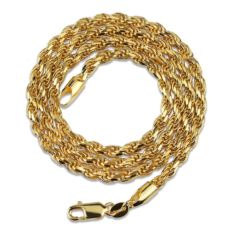 18k oro in oro oro oro placcato 925 collana a catena a torsione in argento sterling 3mm 18 "22" a catena di corda hip hop gioielli doni di gioielli per uomini e donne