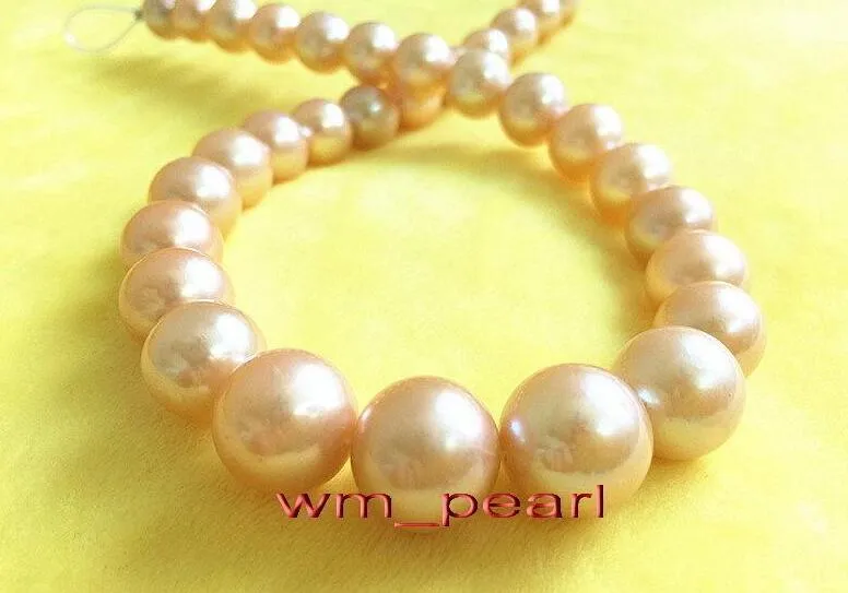 Fine Pearls Jewelry 18 "13-14mm rotondo REAL NATURAL south sea gold Collana di perle rosa oro 14 carati