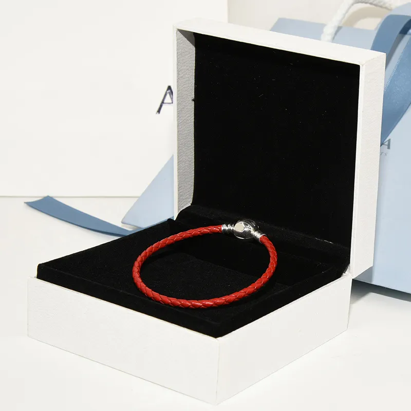 Red Braided Leather Charm Bracelet Original Box sets for  925 Sterling Silver luxury designer jewelry Women Mens Bracelets