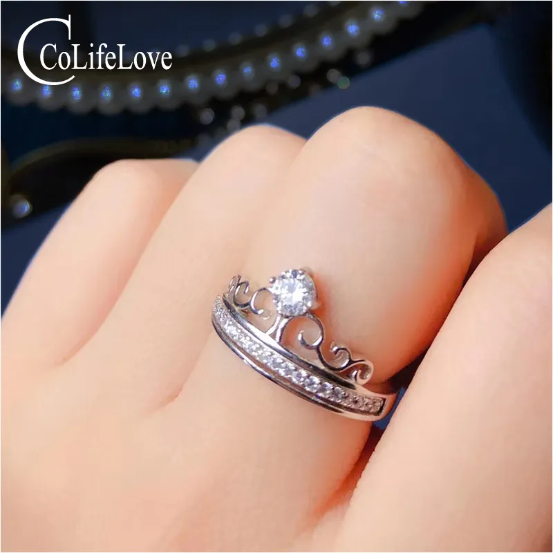 CoLife 쥬얼리 소녀를위한 0.3ct D 색상 VVS 학년 Moissanite 크라운 반지 생일 선물을위한 925 실버 Moissanite 반지