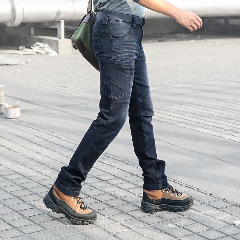Hombres t cticos Jeans Denim Jeans pantalones el sticos pantalones largos c modo bolsillos de m ltiples fortalecer la rodilla legging