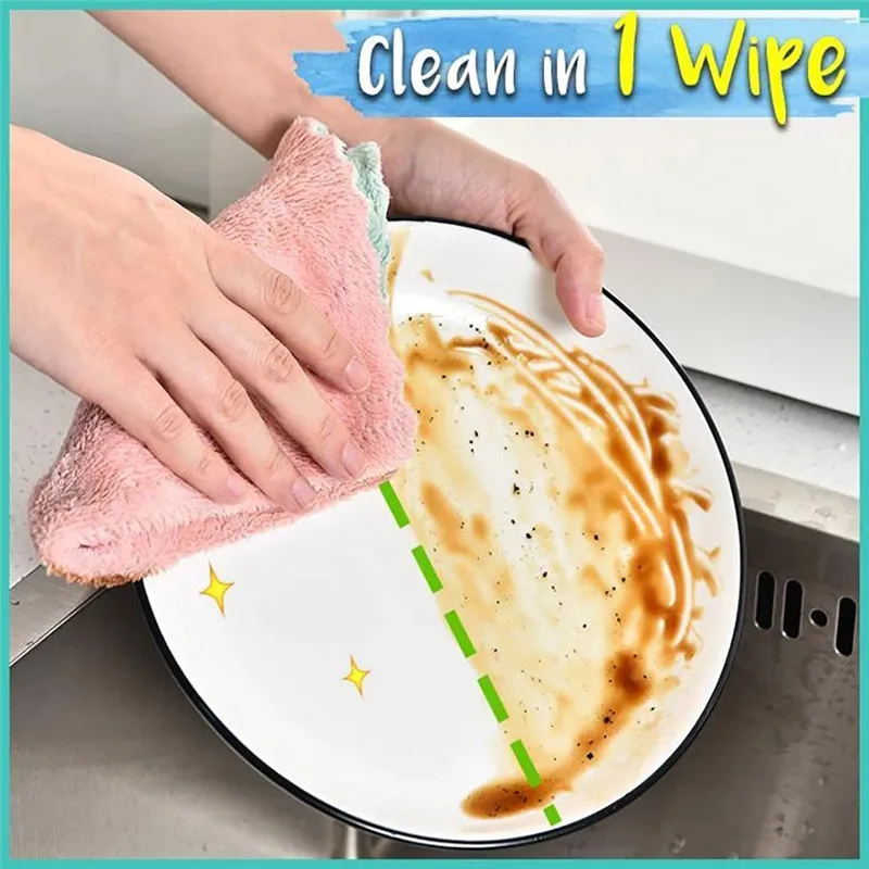 Oil-proof Dish Cloth Bamboo Coral velvet Dish Towel Magic Kitchen Cleaning Wipe Rag Home Dining room Clean Towels dishcloth #031