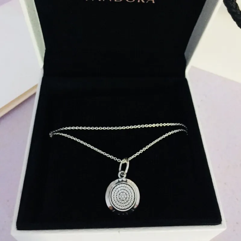 Klassieke zilveren Signature Pendant Necklace Originele doos voor CZ Diamond Disc 925 Sterling Silver Chain Kettingen Women Mens Jewelry4002402