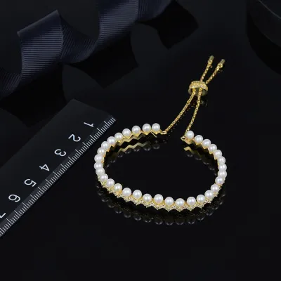 Wholesale- Yellow Silver Up And Down Bracelet With Pearl