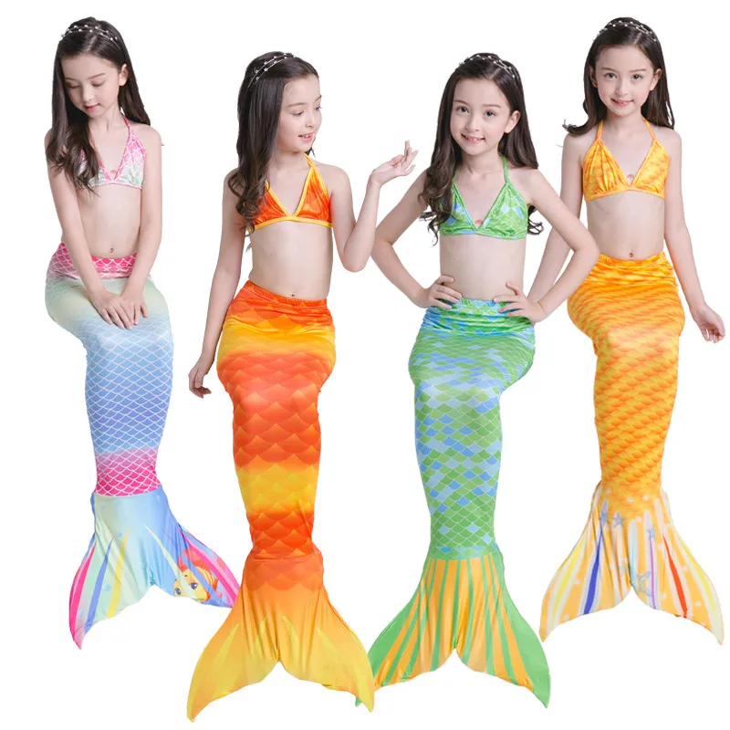 3 -stcs/set Hot Kids Girls Bikini Set Mermaid Tails met Fin Swimsuit Bikini Bathing Suit jurk voor meisjes Kinderen Beach Cosplay