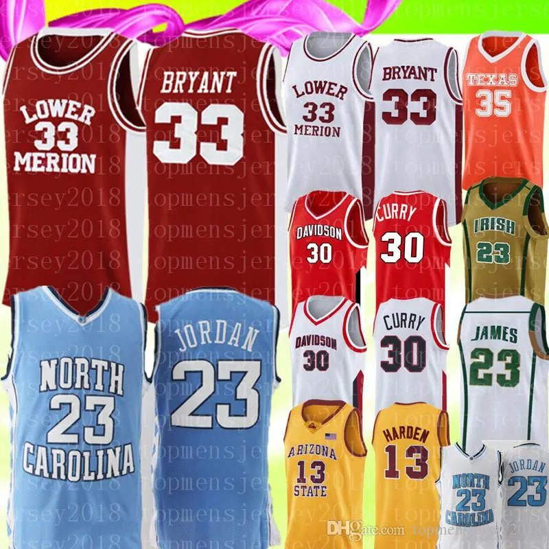 NCAA 23 Michael Jersey College Stephen 30 Curry Mens Kevin 35 Durant Bordado Basquete Jerseys Costuraram Logos