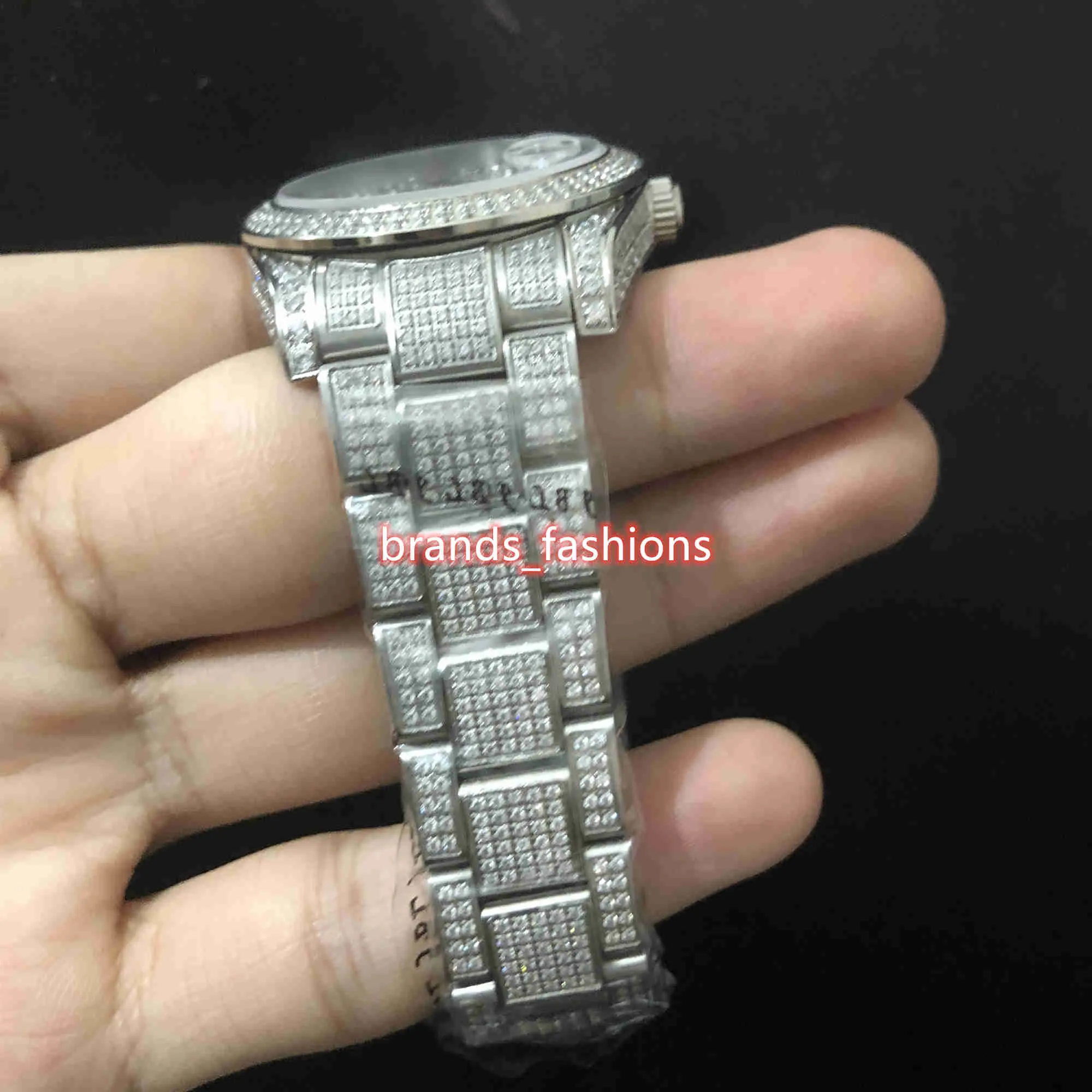 New Men's Ice Diamond Wristwatch Arabic Digital Scale Watch Silver Stainless Steel Case Diamond Strap Automatic Mechanical Wa2995