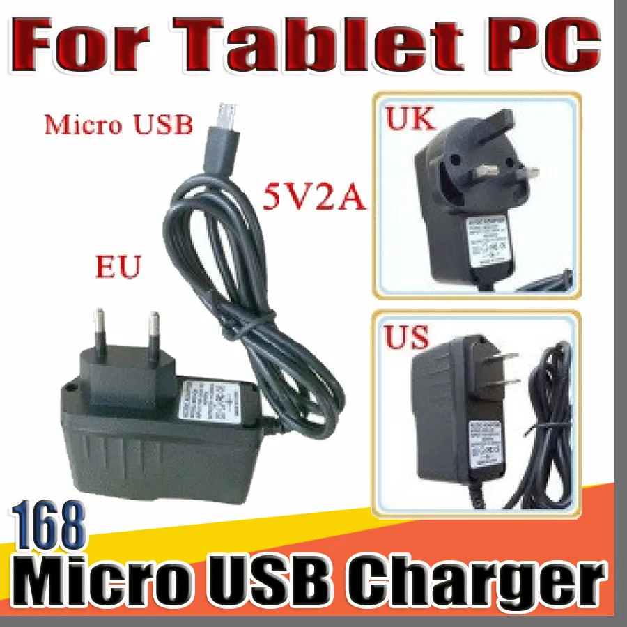 168 Micro USB 5V 2A Charger Converter Adapter US EU UK Plug AC pour 7 "10" 3G 4G MTK6582 MTK6580 MTK6592 Appel Tablet PC Phablet