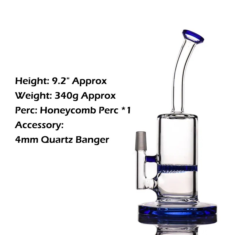 9,2 polegadas Dab Rig Hookahs Bongos de água de vidro com favo de mel perc 4mm quartzo banger tubos inebriantes bong 4 cores