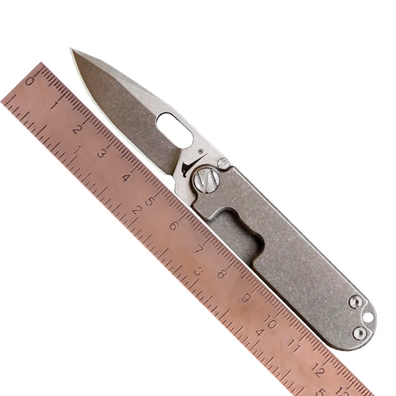 NAITHAWK TAX Taschen-Geschenkmesser, Titangriff, D2 Stonewashed-Klinge, Mini-Outdoor-Camping-Klappmesser