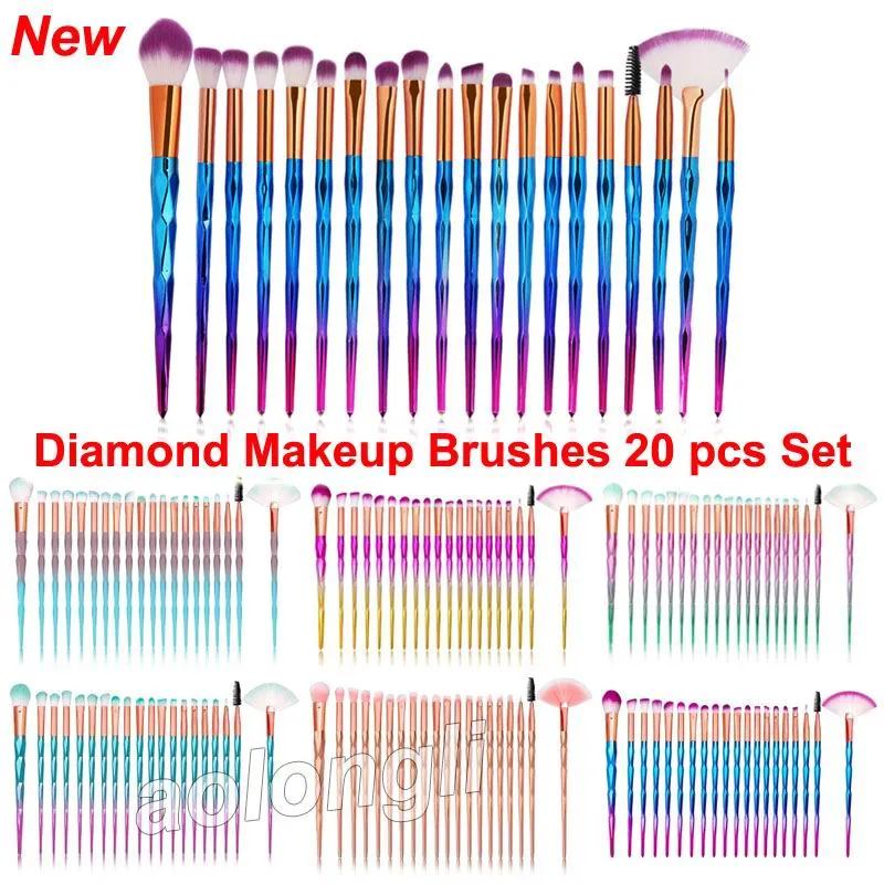 Ensembles de pinceaux de maquillage diamant pinceau cosmétique 20pcs couleurs vives or rose pinceau de maquillage arc-en-ciel lèvre Eyeliner Mascara visage poudre pinceaux pour les yeux