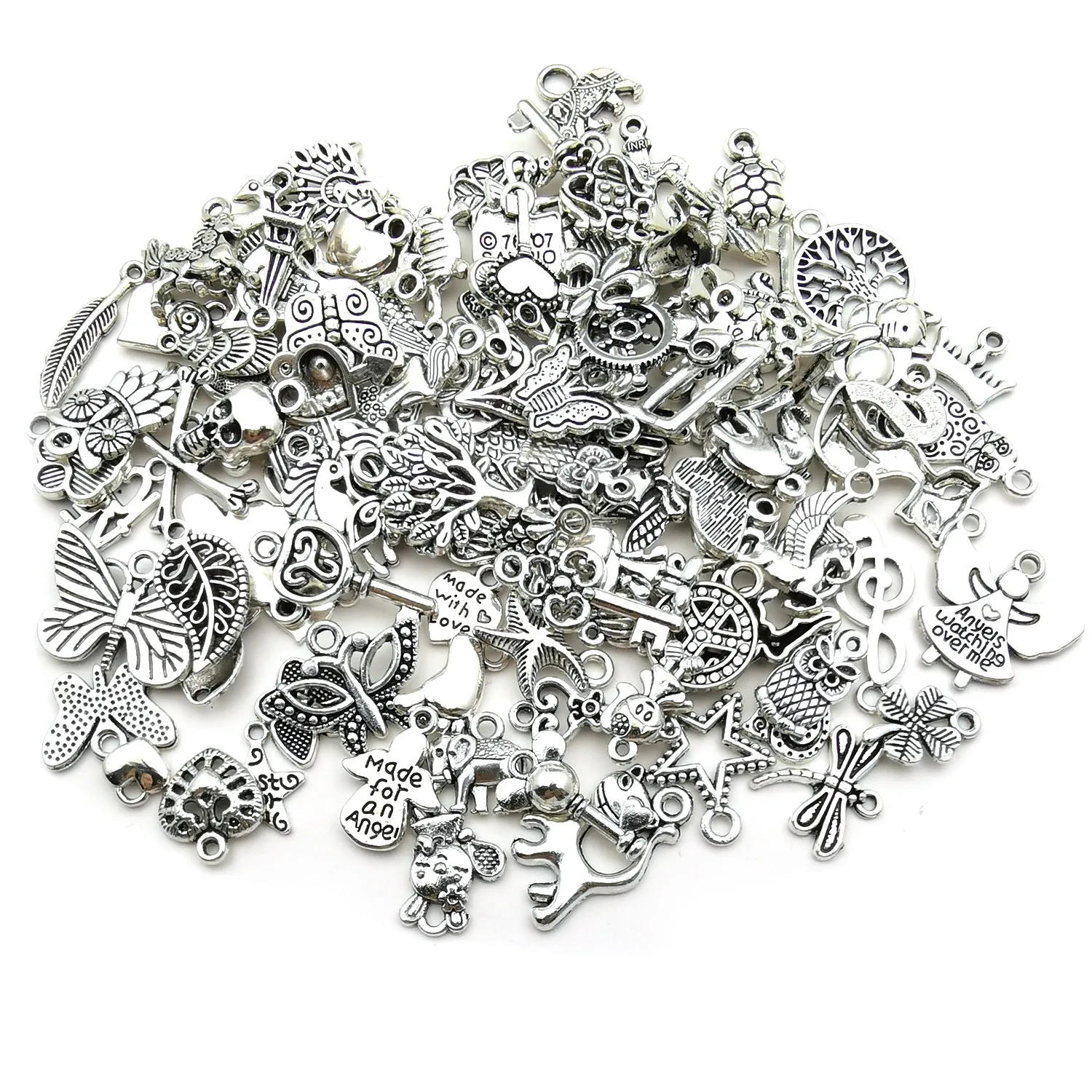 100pcs/działka vintage Tybetańskie Srebrne urok aluminiowy Księżycowe Wing Star Charms Wisends do biżuterii tworzących DIY Bransoletę Naszyjka