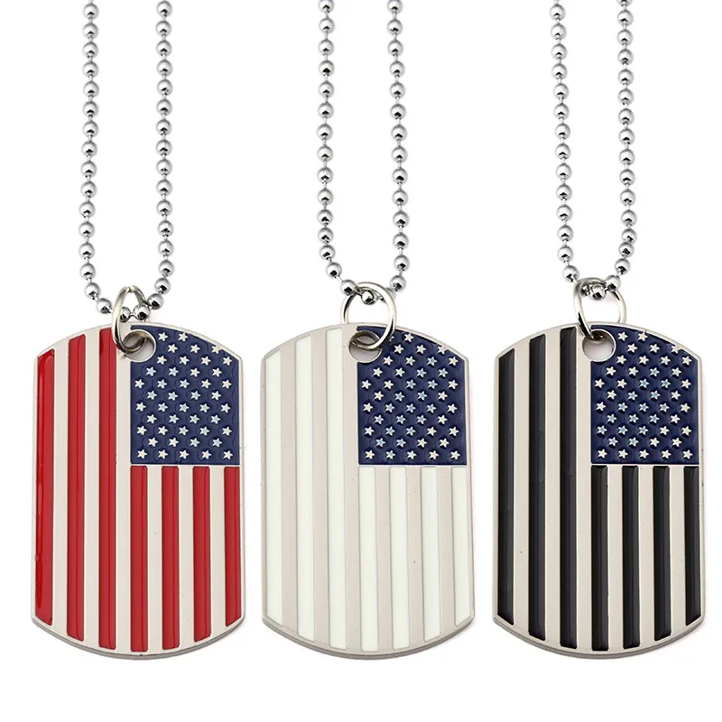 Novo Ouro Banhado Aço Inoxidável Armário Militar Tag Na moda Símbolo Americano Bandeira Americana Pingentes Colares para Homens / Mulheres Jóias