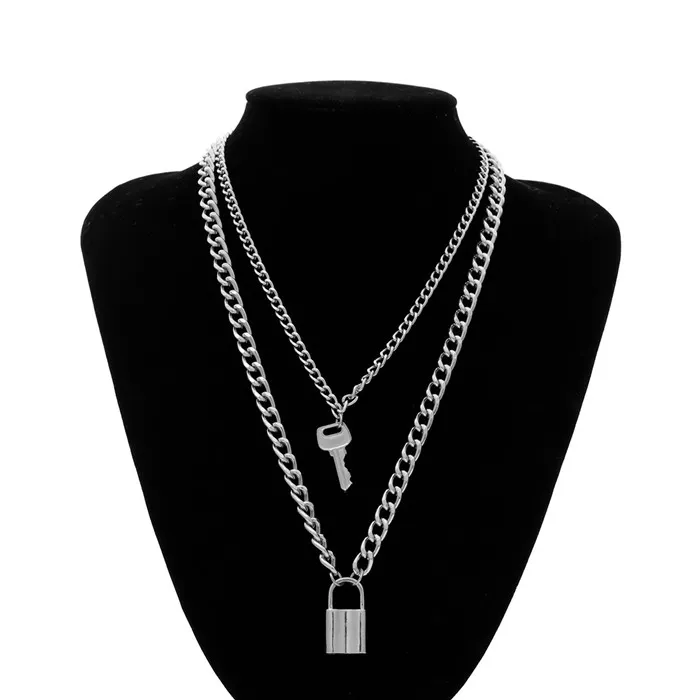 Fashion-Key Lock Pendant Halsband Hip Pop Individualitet Hängen För Kvinnor Födelsedag Ny År Present Drop Shipping