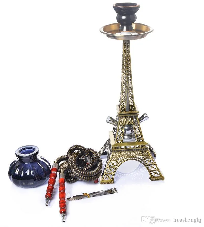 Nuovo lussuoso narghilè Shisha a forma di torre Eiffel Pipa da fumo Kit di due tubi Design innovativo Divertimento di fascia alta Torta calda di alta qualità