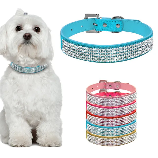 Bling full rhinestone hund krage vadderade äkta läder collar kristall diamante studded för små hundar chihuahua krage perro