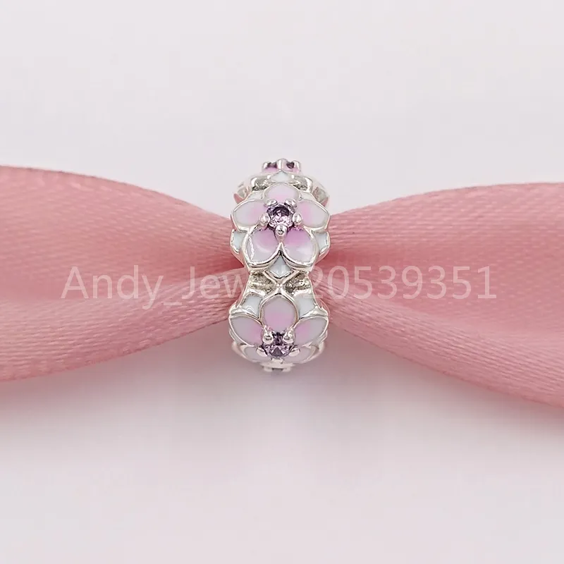 Andy Jewel 925 Sterling Silver Beads Magnolia Bloom 창백한 Cerise 에나멜 에나멜 핑크 CZ 매력에 유럽 판도라 스타일의 보석 브레이슬릿 001