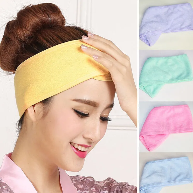 Mulheres spa banho chuveiro lavagem rosto elástico cabeça turbante senhoras cosmético yoga headband tecido toalha bandana make up tiara cabelo faixa