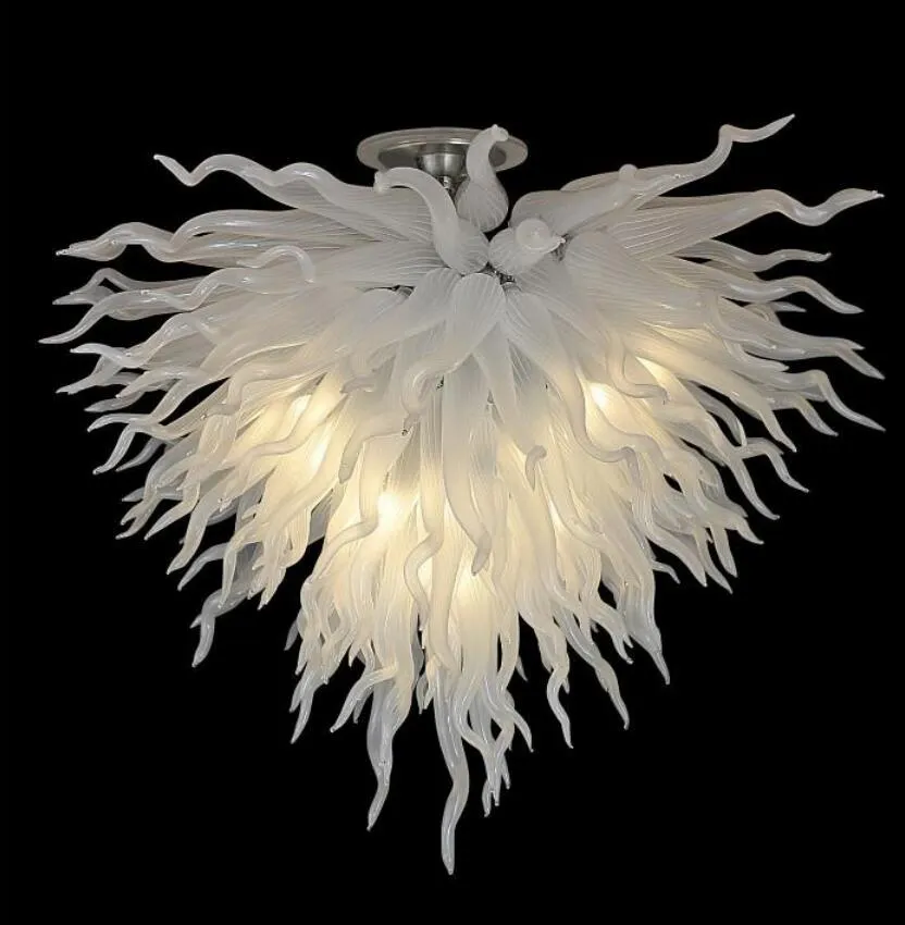 Vit glas ljuskrona stil handblåst murano glas kedja hänge ljuskrona bröllopsdekor modern konsthänge lampor med LED -lampor