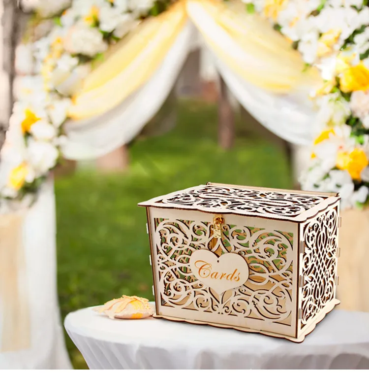 FENGRISE Vintage Wedding Card Box With Lock Wedding Decor Wedding Party Supplies Anniversary Birthday Party Decor Baby Shower