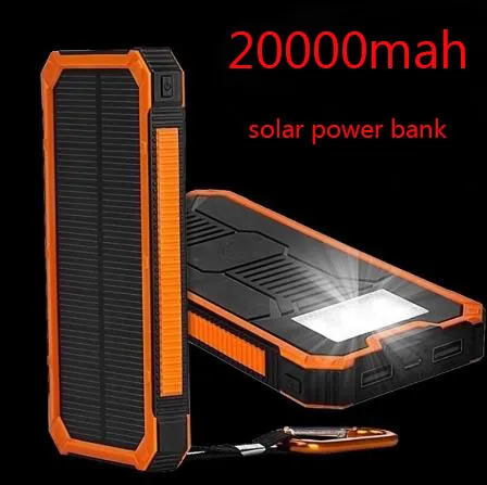 巨大容量ソーラーパワーバンク20000MAHデュアルUSB防水電源バッテリー充電器すべての電話用iPhone huawei Xiaomi