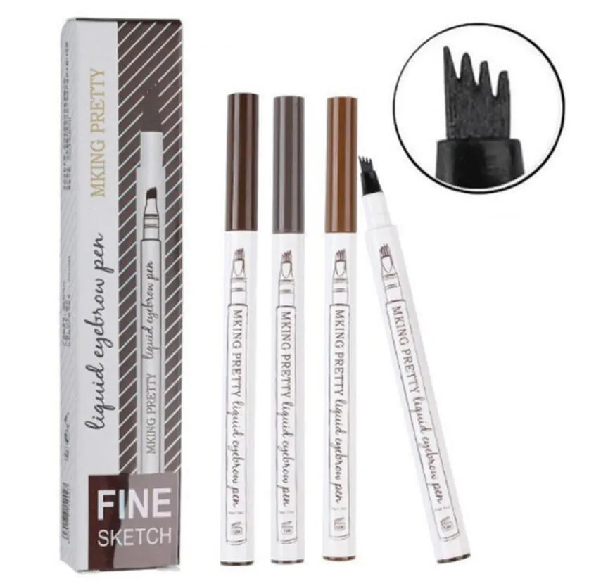 4 hoofd fijne schets vloeibare potlood microblading wenkbrauw tattoo pen waterdicht bruin dunne pen wenkbrauw enhancers make-up tool 3 kleuren