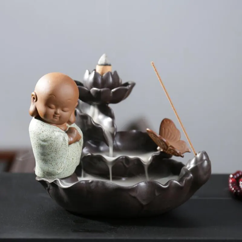 Bruciatore di incenso a riflusso in ceramica Porta incensiere domestico Aromaterapia Fumo di riflusso Bastone di incenso Incensiere per regali di amici Decorazione buddista