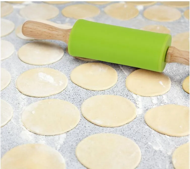 Atacado Home Silicone Rolling Pin Kids Pastelaria Pastelaria Panela De Madeira Silicone Rolling Pins Cozing Cozinha Cozinha Ferramentas