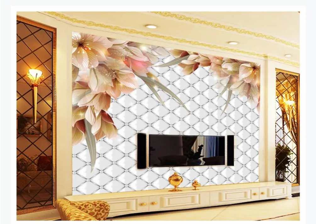 Imitation soft bag fashion elegant dream flower 3D background mural Wall Papers For Walls 3D Papel De Parede