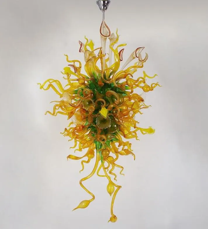 Lamp Italiaanse lange bloem kroonluchters verlichting amber en groene schaduw hanglampen moderne decor handgeblazen glas kroonluchter met led-bollen