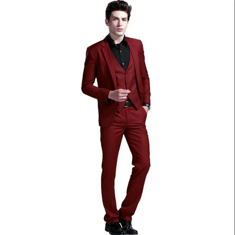 Populares Um Botão Padrinhos Notch Lapela Noivo Smoking Homens Ternos Casamento / Baile Melhor Homem Blazer (Jaqueta + calça + colete + gravata) 576