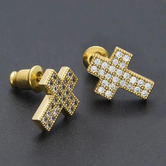 Серьги-гвоздики из 18-каратного золота с кубическим цирконием, мужские и женские серьги-гвоздики в стиле хип-хоп, Iced Out Diamond, рэпер, ювелирные изделия, подарки для Bo3048