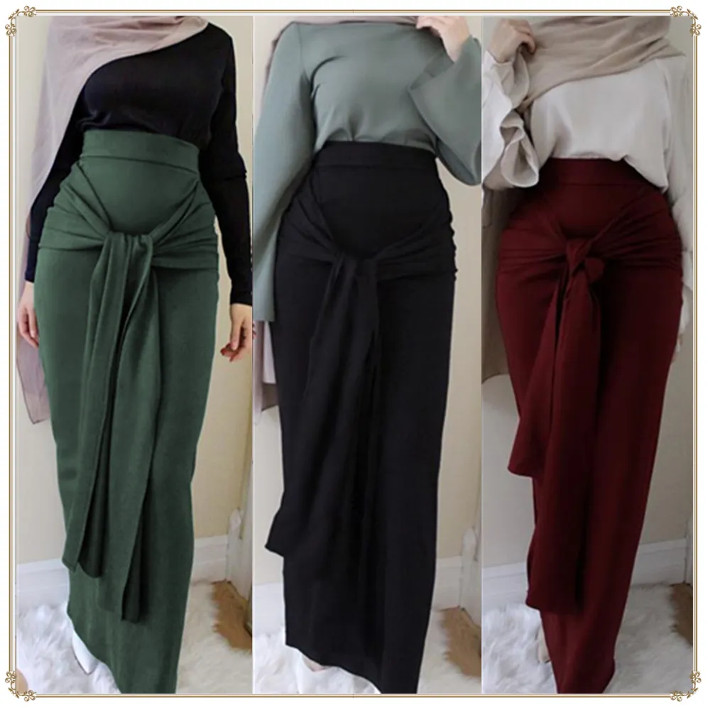 Moda Donna Cintura Gonna Salopette Abito Pantaloni Musulmani Fasciatura lunga Gonna tubino Ramadan Party Worship Service Abbigliamento islamico