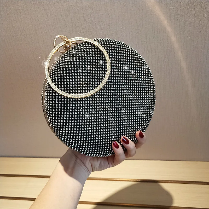 Crystal Circle Bag Party Evening Bag Simple Solid Round Clutch Bags Women Bridal Wedding Plånbok Purse Ny ankomst247p