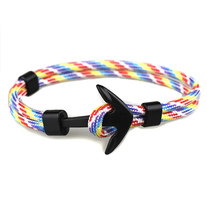 All'ingrosso-Moda Colore nero Braccialetti di ancoraggio Uomini Fascino Sopravvivenza Corda Catena Bracciale Paracord Maschile Avvolgere Ganci sportivi in metallo