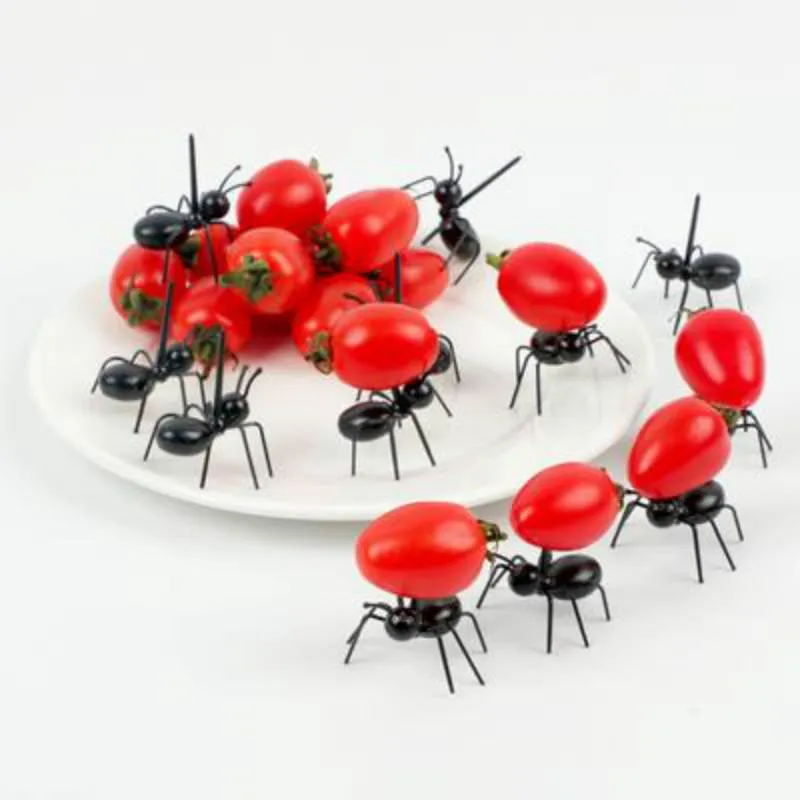 Tenedores de Fruta de Forma Hormigas Trabajadoras Tenedores de Frutas Postre Ensalada Tenedores Vajilla Múltiples Usos 12pcs para Fiesta Negro 