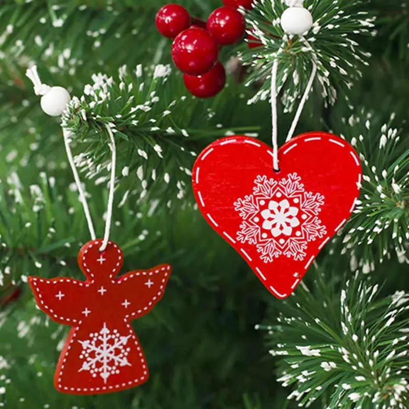 Juldekorationer Trä prydnad xmas träd hängande taggar hängsmycke dekor kärlek hjärta ängel häst bell snöflinga