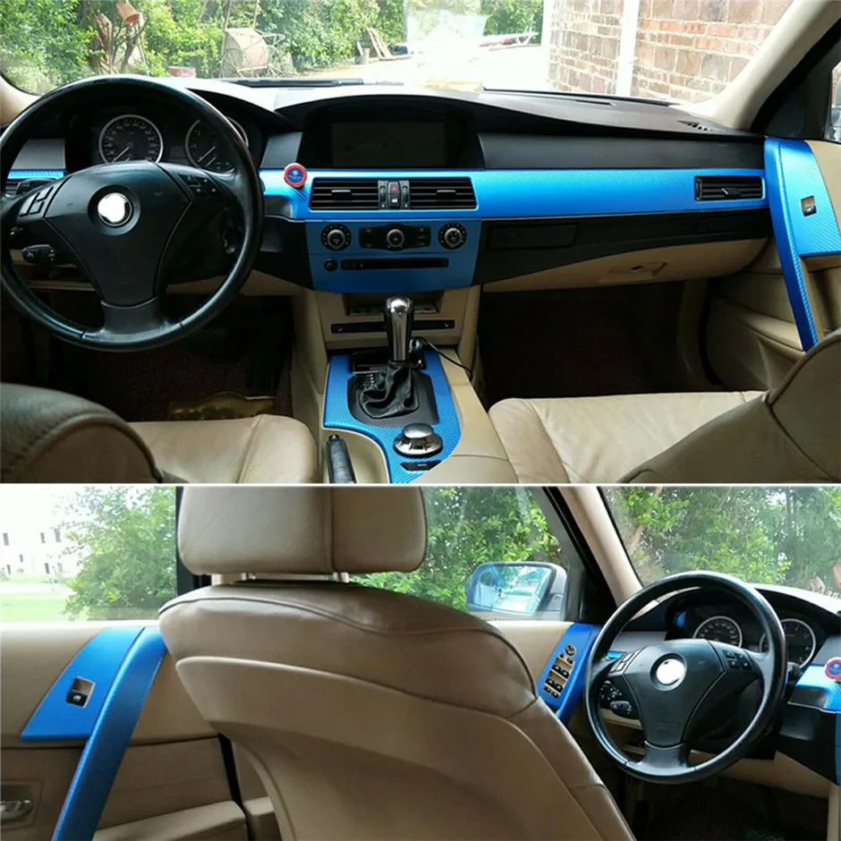 BMW 5 시리즈 E60 2004-2010 인테리어 중앙 제어 패널 도어 핸들 5D 탄소 섬유 스티커 데칼 자동차 스타일링 액세서리