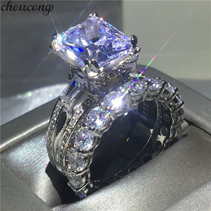 Choucong wieża eiffla kształt pierścienia 8ct diament 925 Sterling silver pierścionki zaręczynowe obrączka zestaw dla kobiet Bridal bijoux