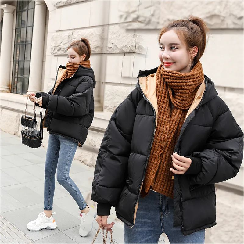 Estilo coreano 2019 Mujeres de la Chaqueta de Invierno Con Capucha de Gran Tamaño Burbuja Moda Mujer Outwear Corto Caliente Para Mujer Chaqueta mujer