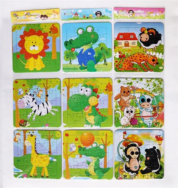 Partihandel Barn Pussel Tjockt Papper Baby Early Educational Toys Kids Cartoon Puzzle Toy Gratis Frakt 14 * 14cm