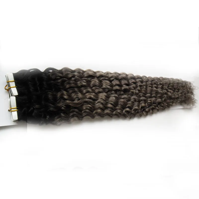 afro kinky curly Tape in human hair extensions 100g 40pcs Seamless 100% Remy Human Tape Hair Extensions