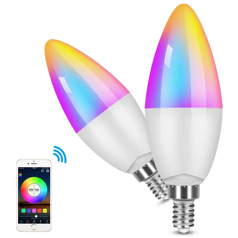 WiFi شمعة المصباح الذكي LED مصباح المنزل الذكي E14 / E27 RGB دعم Alexa Google IFTTT التحكم الصوتي الذكي 6W LED الزخرفية