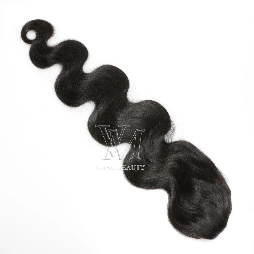 Clip de trou serré de prêle à dessin unique européen en 120g # 1B Body Wave Cordon de queue de cheval Remy Virgin Extensions de cheveux humains250n