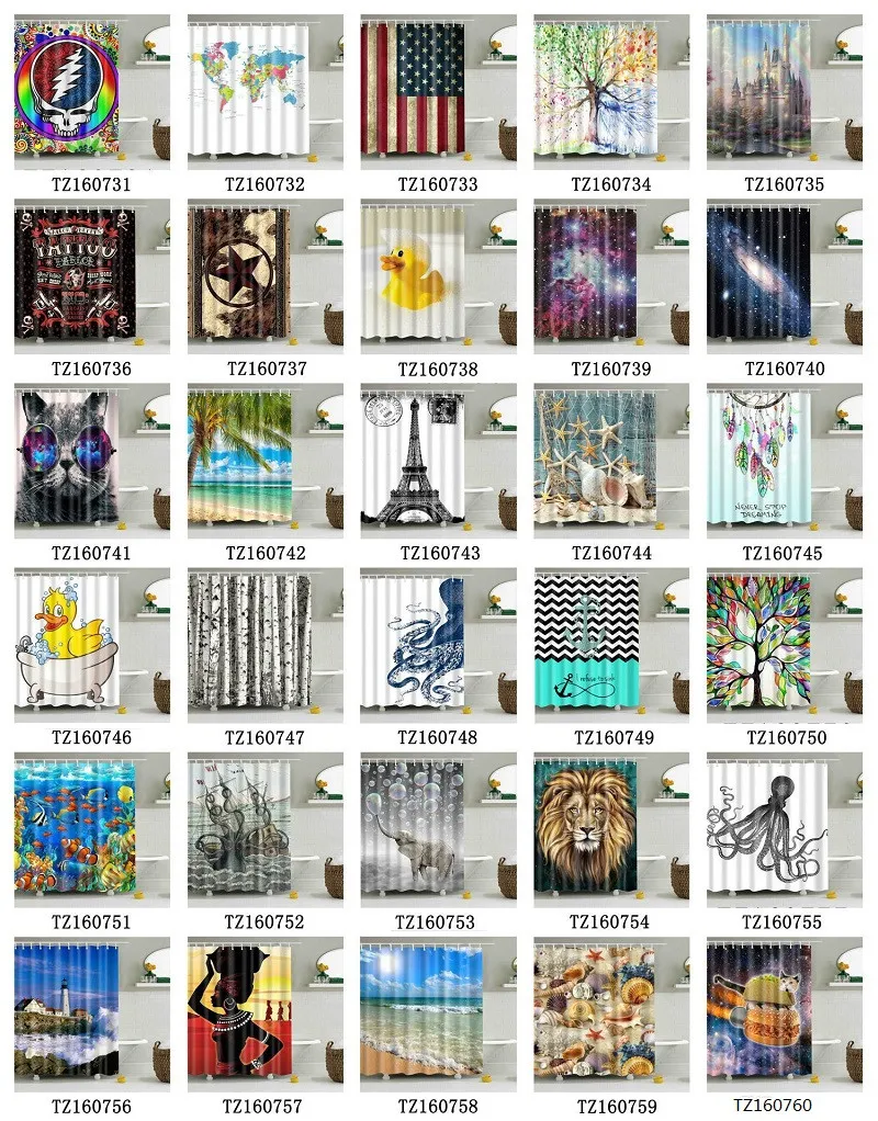 Shower curtain 72 x 72 inch waterproof 3D shower curtains for bathroom premium polyester fabric decorative bath curtain design many styles S