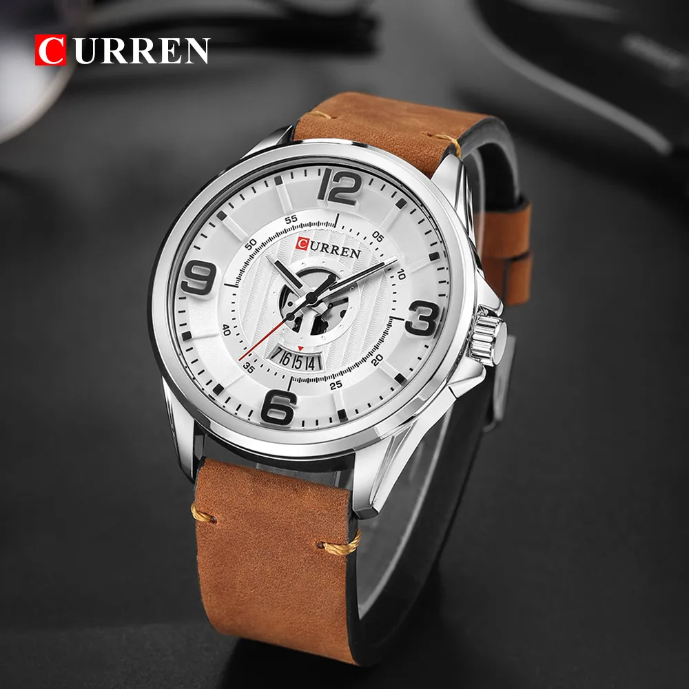 Curren Fashion Classic Black Business Men Watches Date Quartz Wrist Watch Leather Strap Clock Erkek Kol Saati250C