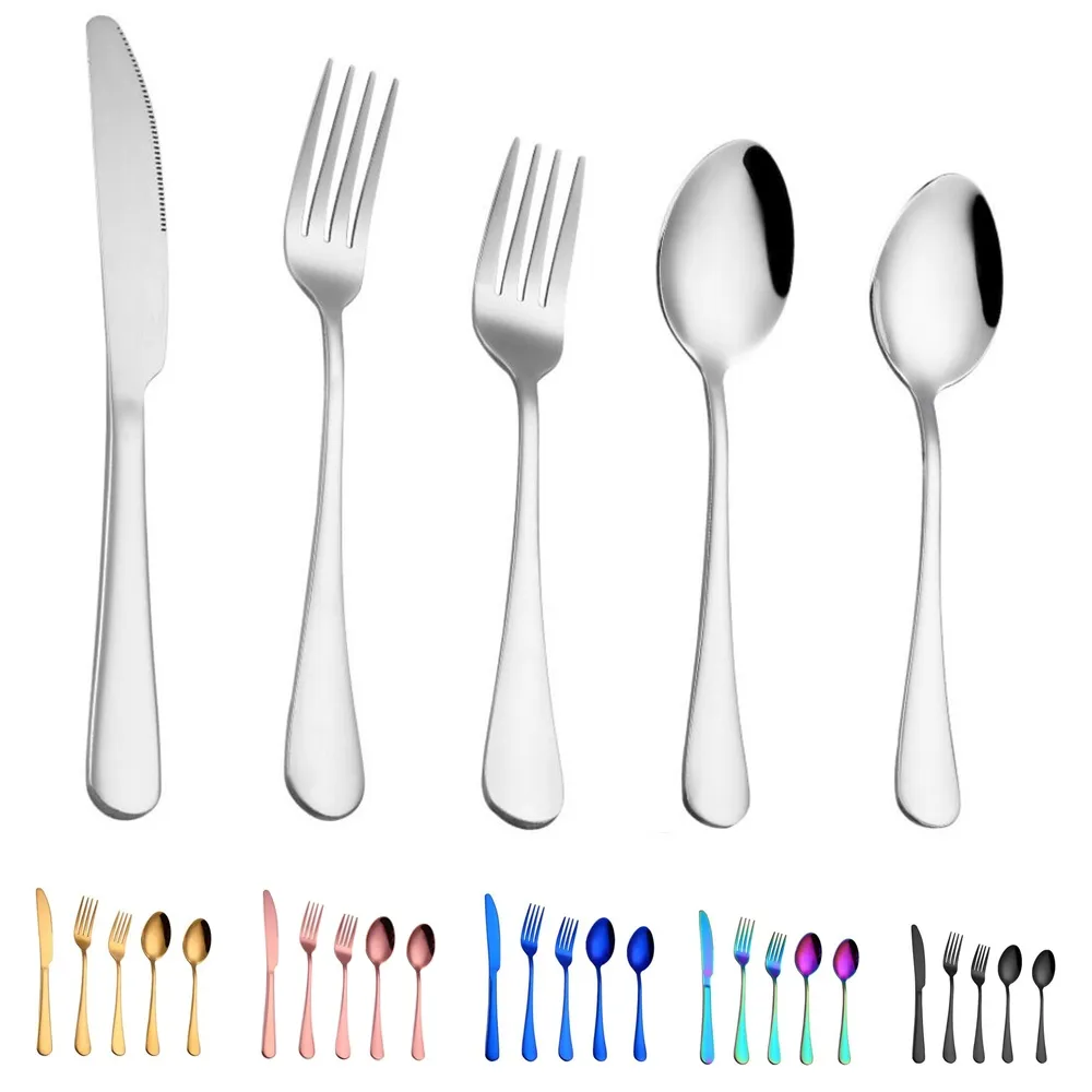 Juego de cubiertos de 5 uds., juego de cena de 6 colores, cubiertos, tenedor, cuchillo, cuchara, juegos de cucharadita, cubiertos elegantes, accesorios de cocina 249l